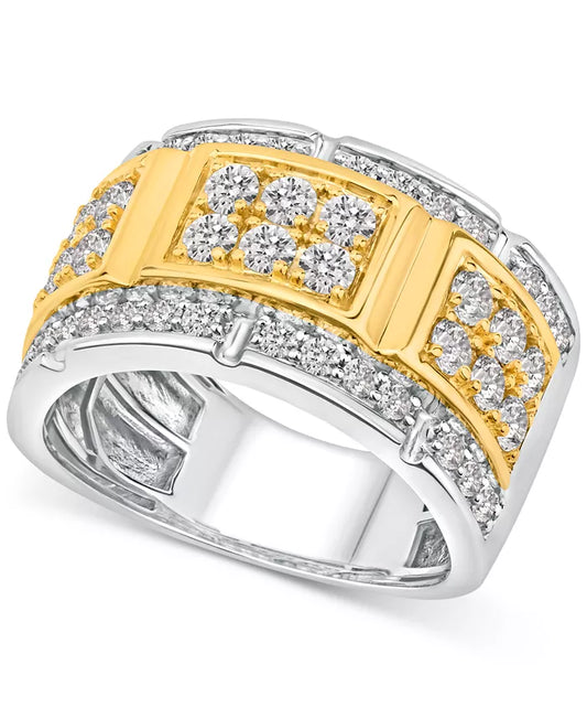Stunning Men's Diamond Cluster Ring - 2 Carats of Brilliance in Two-Tone 10K Gold & White Gold