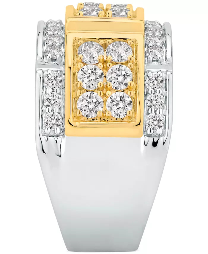 Stunning Men's Diamond Cluster Ring - 2 Carats of Brilliance in Two-Tone 10K Gold & White Gold