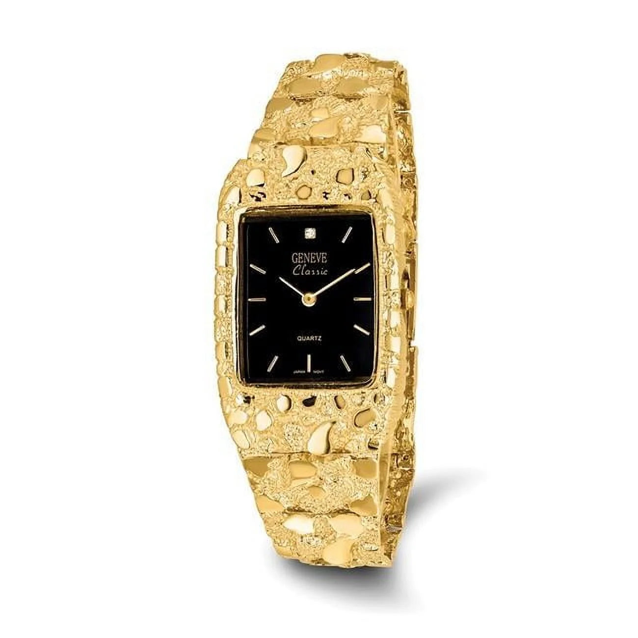 10 Karat Yellow Gold Black 27X47Mm Dial Square Face Nugget Watch