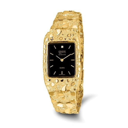 10 Karat Yellow Gold Black 27X47Mm Dial Square Face Nugget Watch