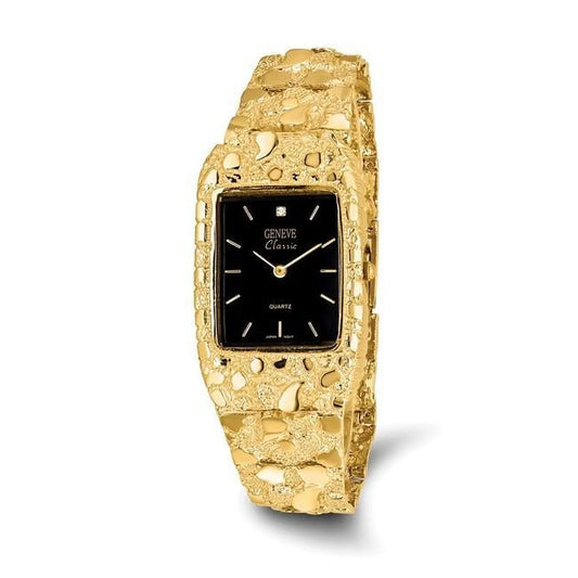 10 Karat Yellow Gold Black 27X47Mm Dial Square Face Nugget Watch