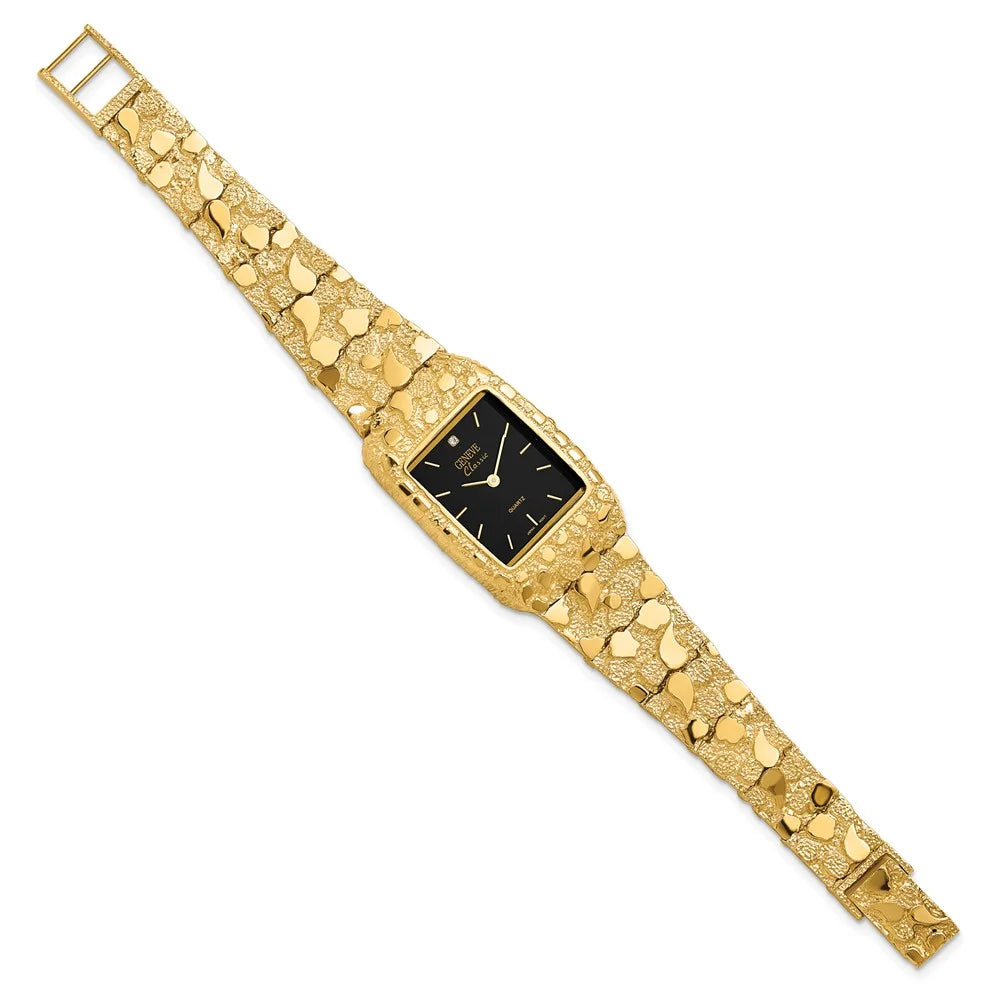 10 Karat Yellow Gold Black 27X47Mm Dial Square Face Nugget Watch