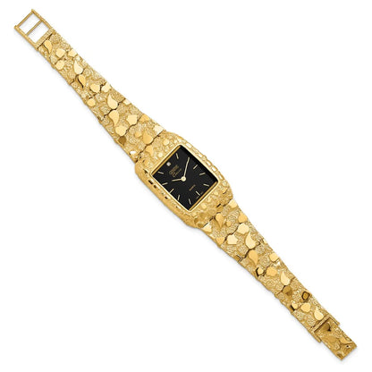 10 Karat Yellow Gold Black 27X47Mm Dial Square Face Nugget Watch